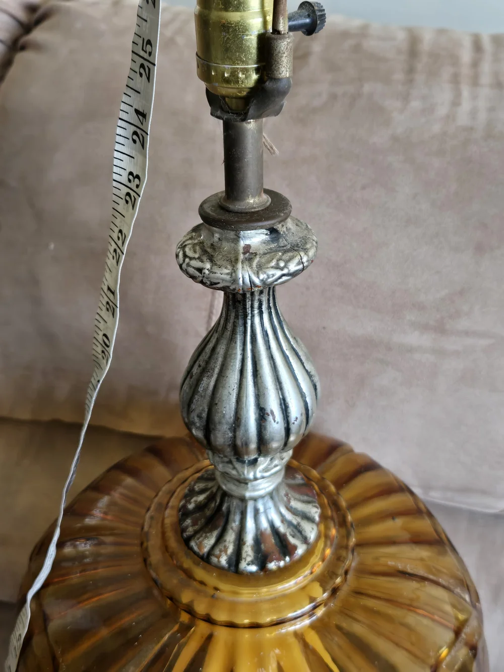 Amber Glass Table Lamp with Ornate Metal Base - Brand Unspecified